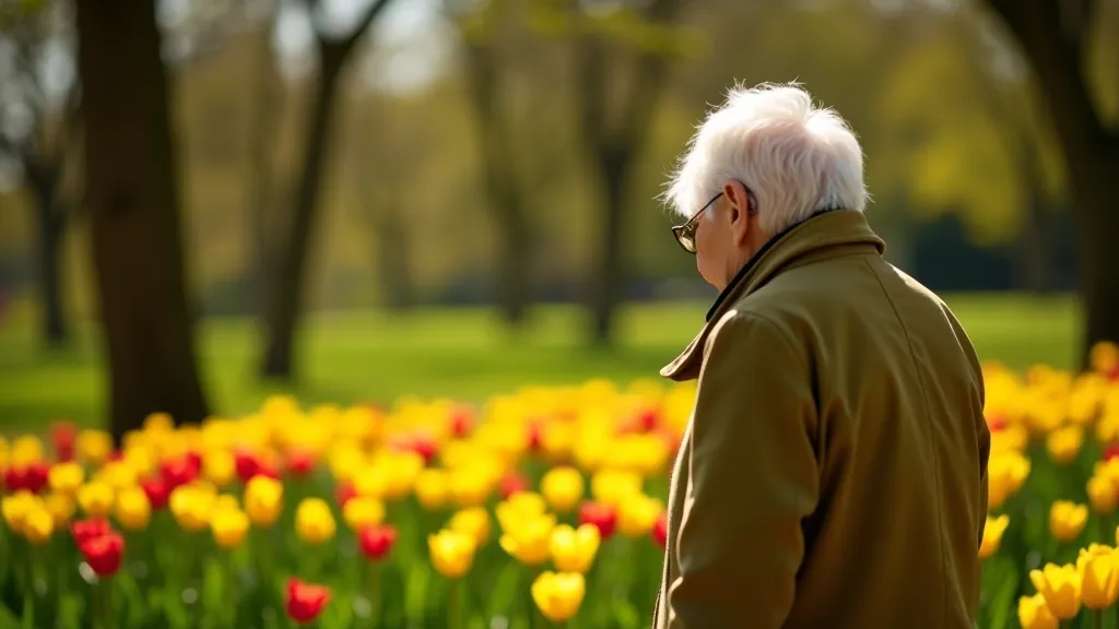 Sezónní květiny v Stromovce během jara — barevné tulipány a narcisky kolem stromů